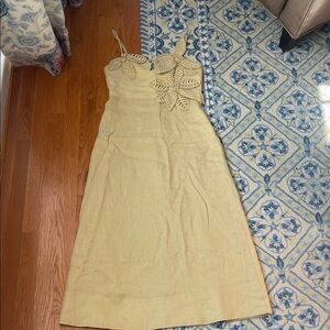 FARM Rio Beige Midi Dress with Leaf Accents